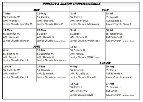 Junior Church & Nursery Schedules | Steam Valley Bible Church